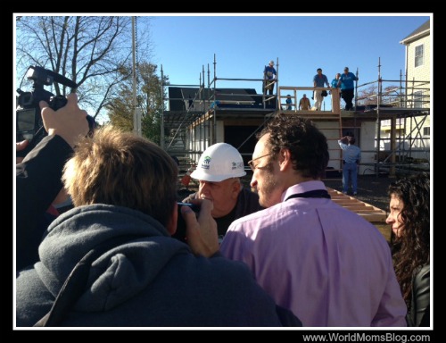Mr. Lamberson is interviewed by the Press on the Carter's worksite.  That's his home in the background being rebuilt after Super Storm Sandy damaged it almost one year ago. 