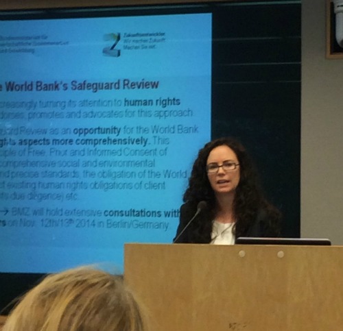 Jessica Evans of the Human Rights Watch speaks about the importance of human rights on a World Bank Civil Society Meeting in Washington, DC. October 7th, 2014. 