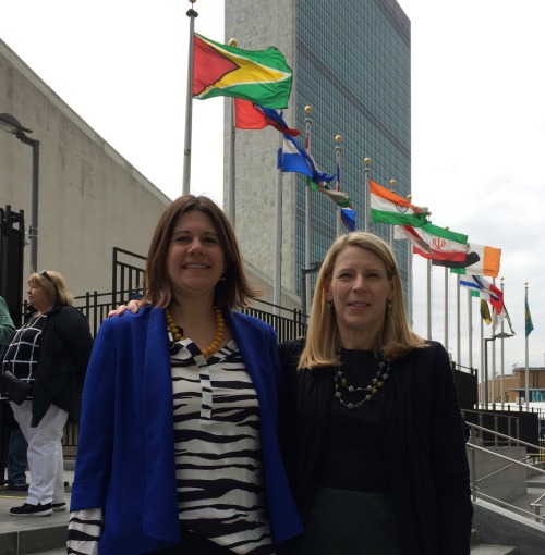 Jennifer Burden, Founder of World Moms Blog with Carolyn Miles, President and CEO of Save the Children at the United Nations, April 30, 2015. 