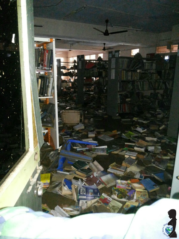 A school library in Chennai wrecked by the flooding. 
