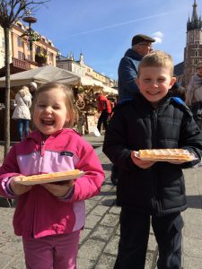 Enjoying waffles while visiting the Easter markets in Krakow